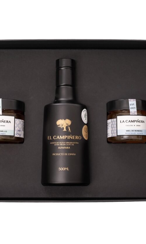 Alternative view of Aceite de Oliva Alfafara 500 ml + 4 mieles: Mil flores, Azahar, Tomillo y Romero