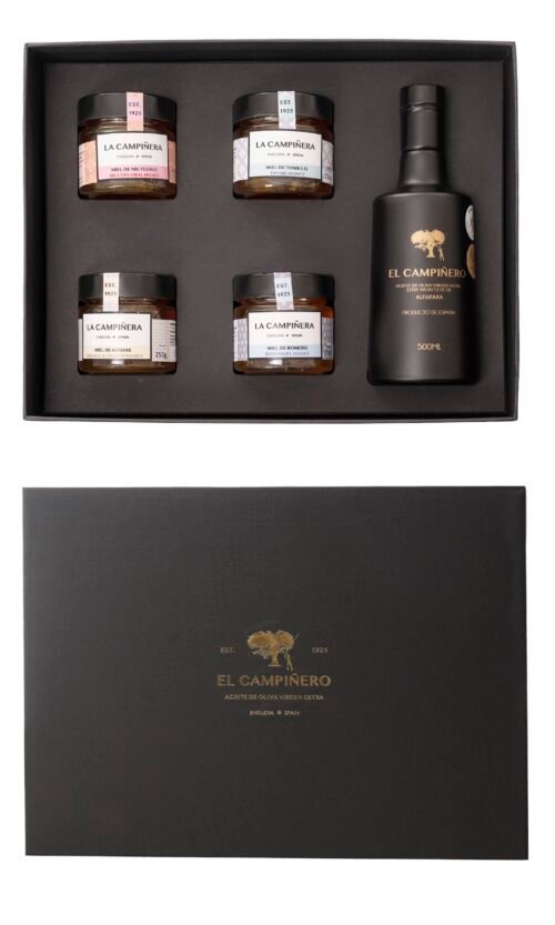 Aceite de Oliva Alfafara 500 ml + 4 mieles: Mil flores, Azahar, Tomillo y Romero